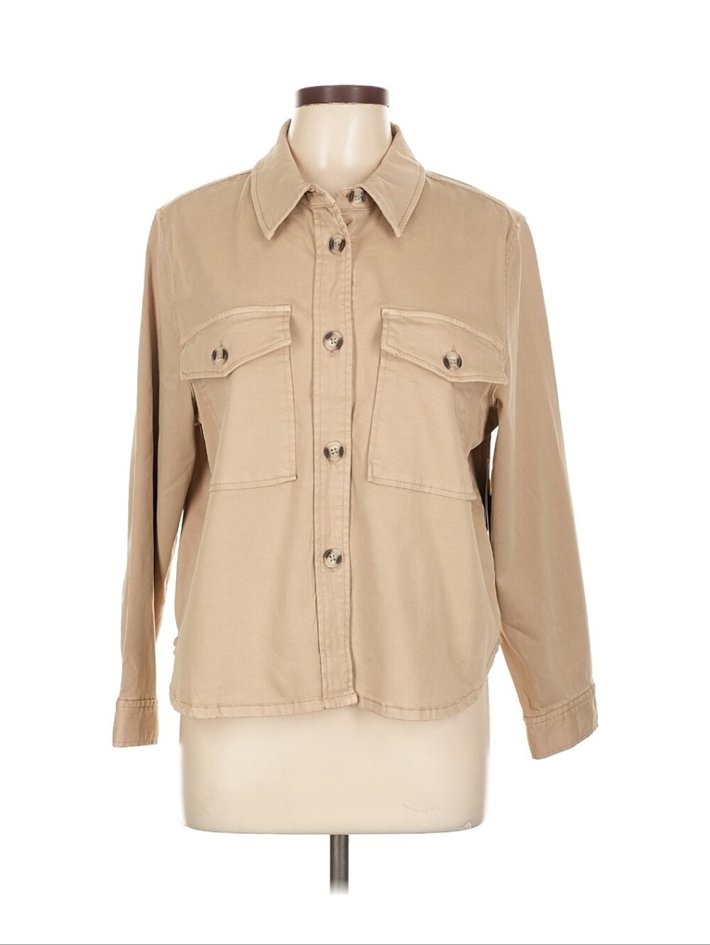 Liverpool Los Angeles Biscuit Tan Cropped Shirt Jacket Utility Shacket Size L